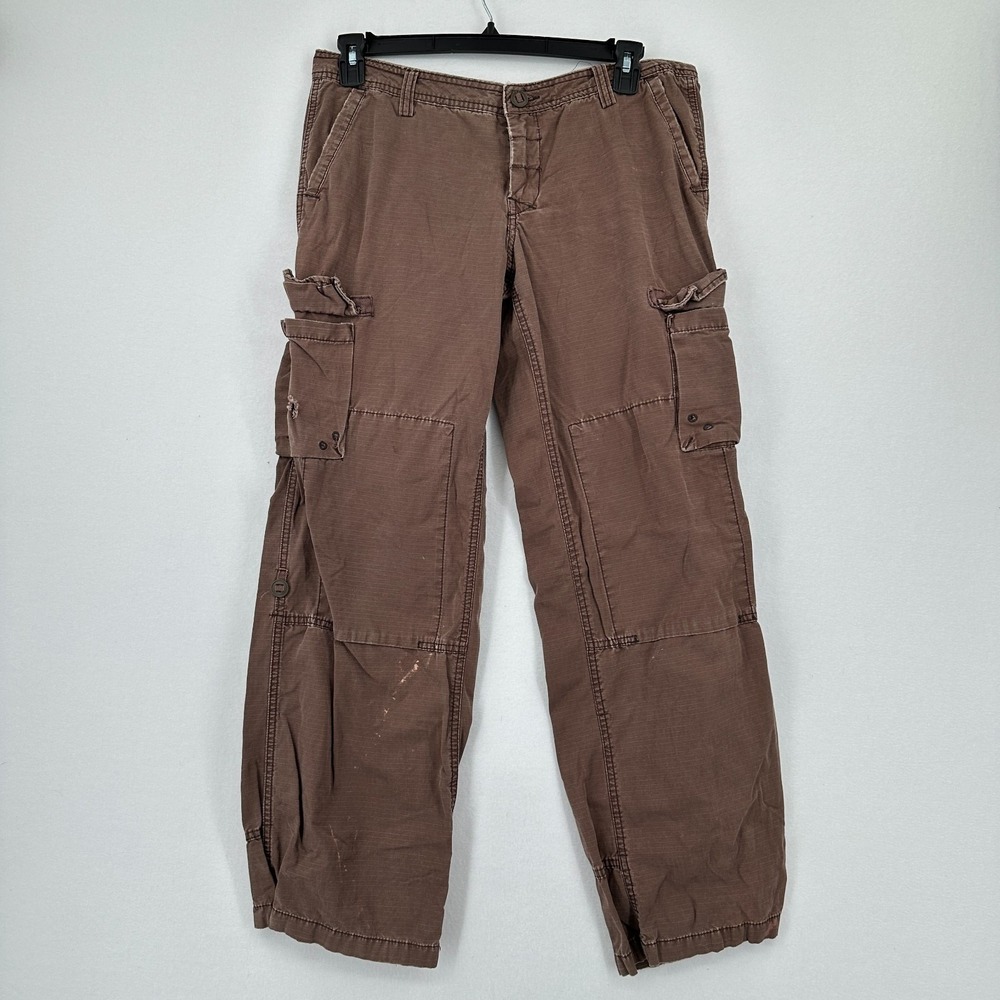 Y2K Nobo Cargo Baggy Pants Juniors Sz 15 Brown Low Rise‎ Wide Leg Twill Grunge